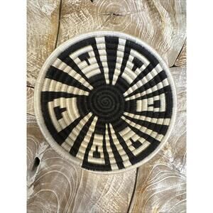 Handmade Woven African Basket Black Geometric Rwanda Tutsi Wall Decor Boho